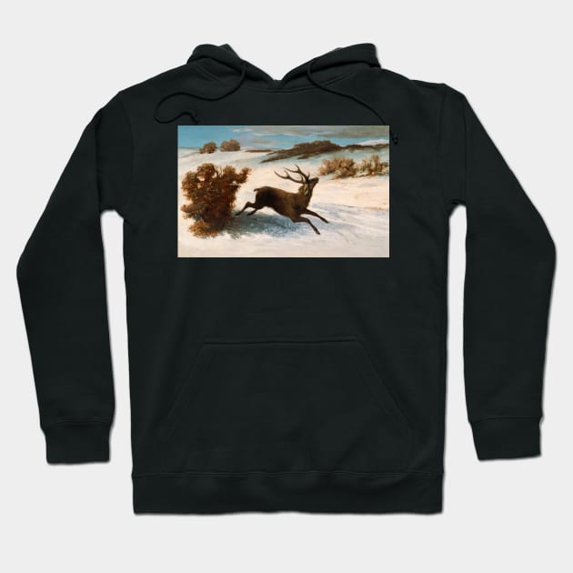 Deer Running in the Snow by Gustave Courbet Hoodie by Classic Art Stall